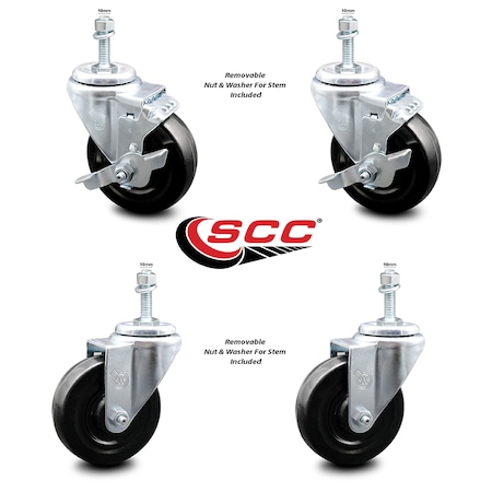 Service Caster 4 Inch Hard Rubber Wheel Swivel 10mm Threaded Stem Caster Brakes SCC, 2PK SCC-TS20S414-HRS-M1015-2-TLB-2